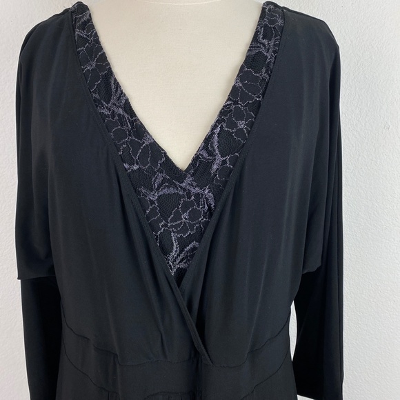 GIGI Black Knit Maxi Dress Formal Evening Lace Insert Full Sweep Lined Size 12 - Picture 2 of 13